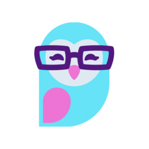 blue cartoon owl wearing glasses and smiling