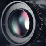 Close up of camera lens capturing content