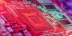 chatgpt circuit board with pink and green lights