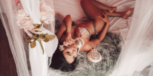 sexy woman on phone in lingerie