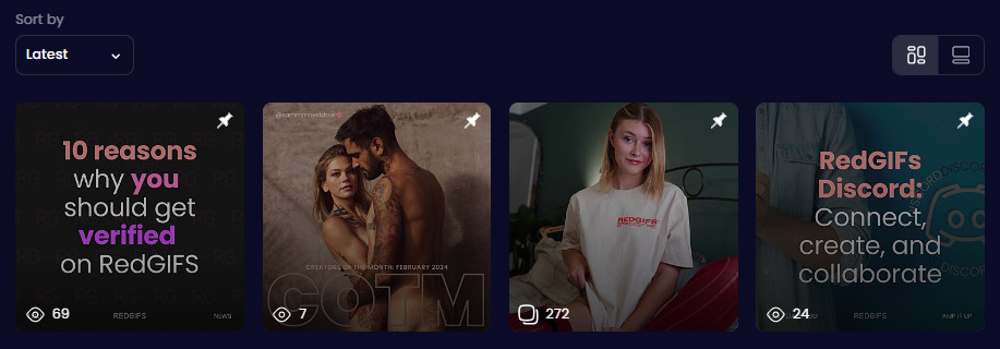 screenshot of four pinned posts on redgifs profile